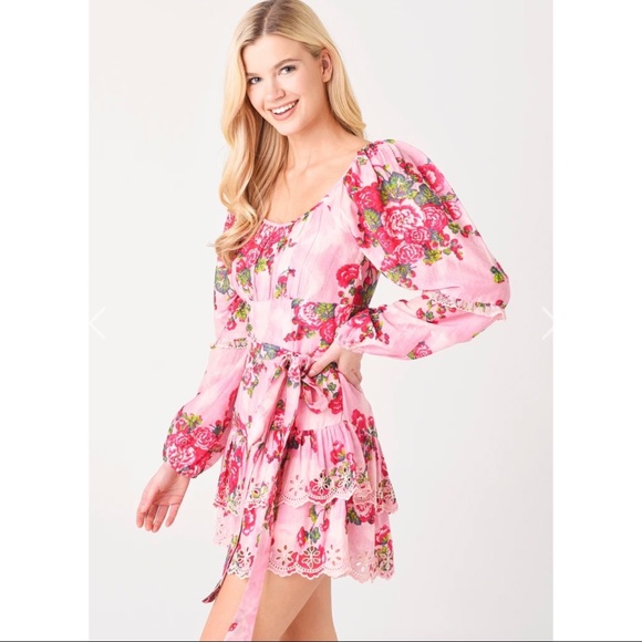 LoveShackFancy Ambrosia Silk Cotton Floral Pink Mini Dress NWT New 0 - Picture 2 of 12